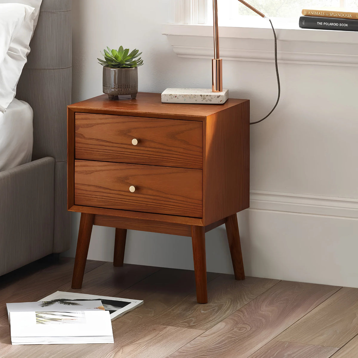 Lowry Cherry Ash 2-Drawer Bedside Table– front view