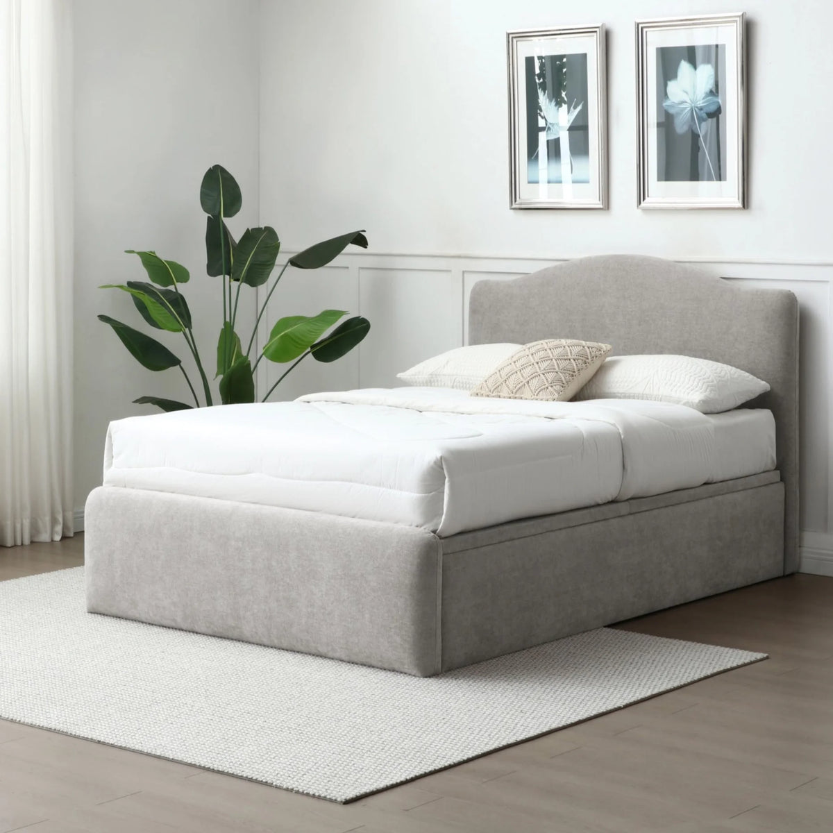 Asher Grey Chenille Ottoman Bed – front angled view