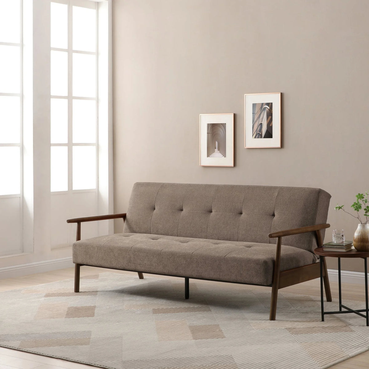 Berkeley Taupe Upholstered Wooden Sofa Bed – front view