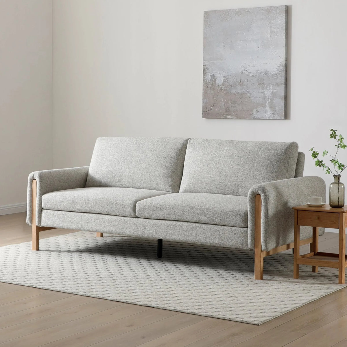 Thea Oatmeal Upholstered Wood Sofa Bed – front view