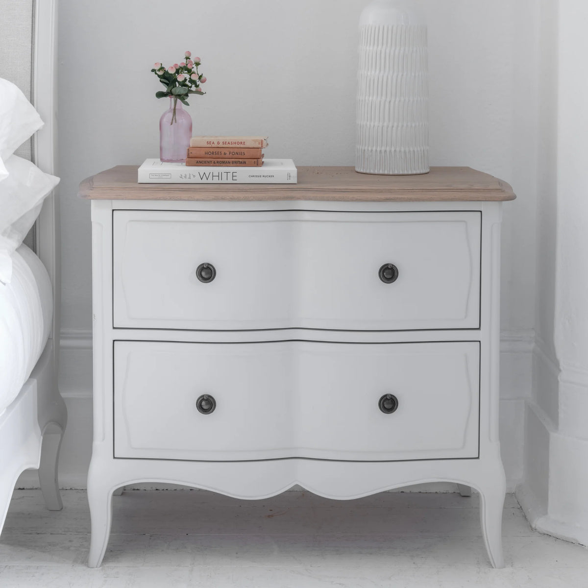 Amelie White Wooden 2-Drawer Bedside Chest – front view