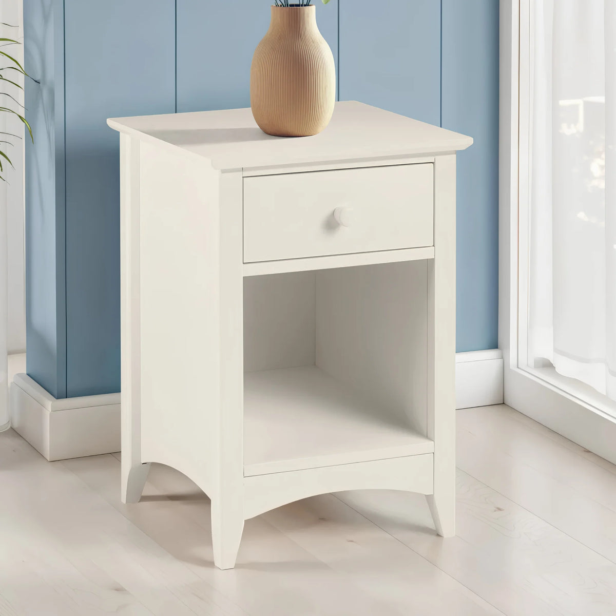 Cameo White 1-Drawer Bedside Table – front view