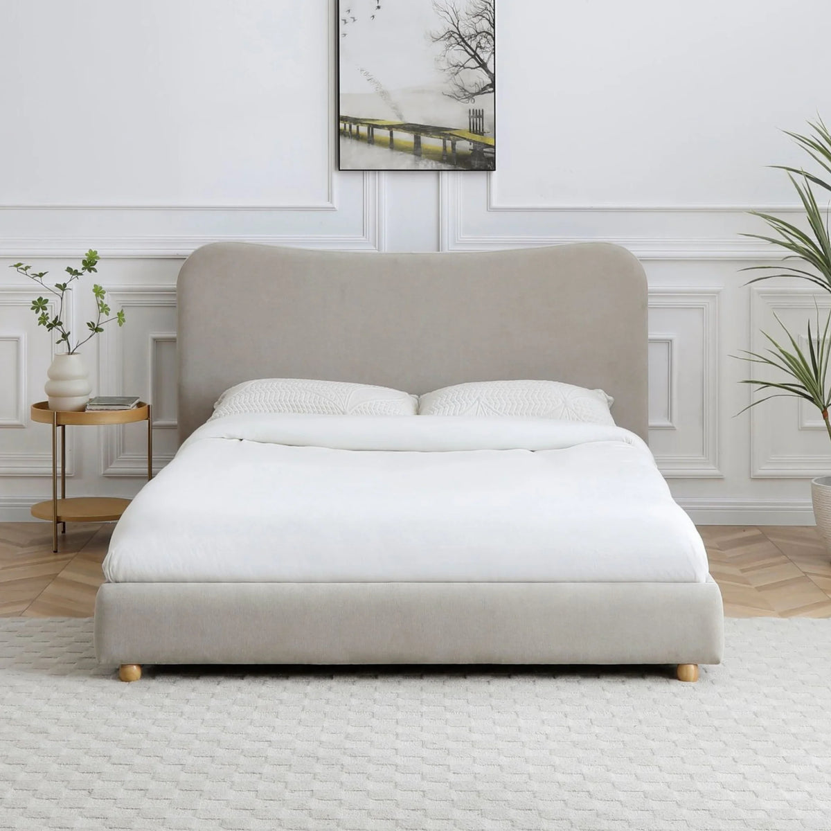 Mollie Oatmeal Upholstered Bed – front view