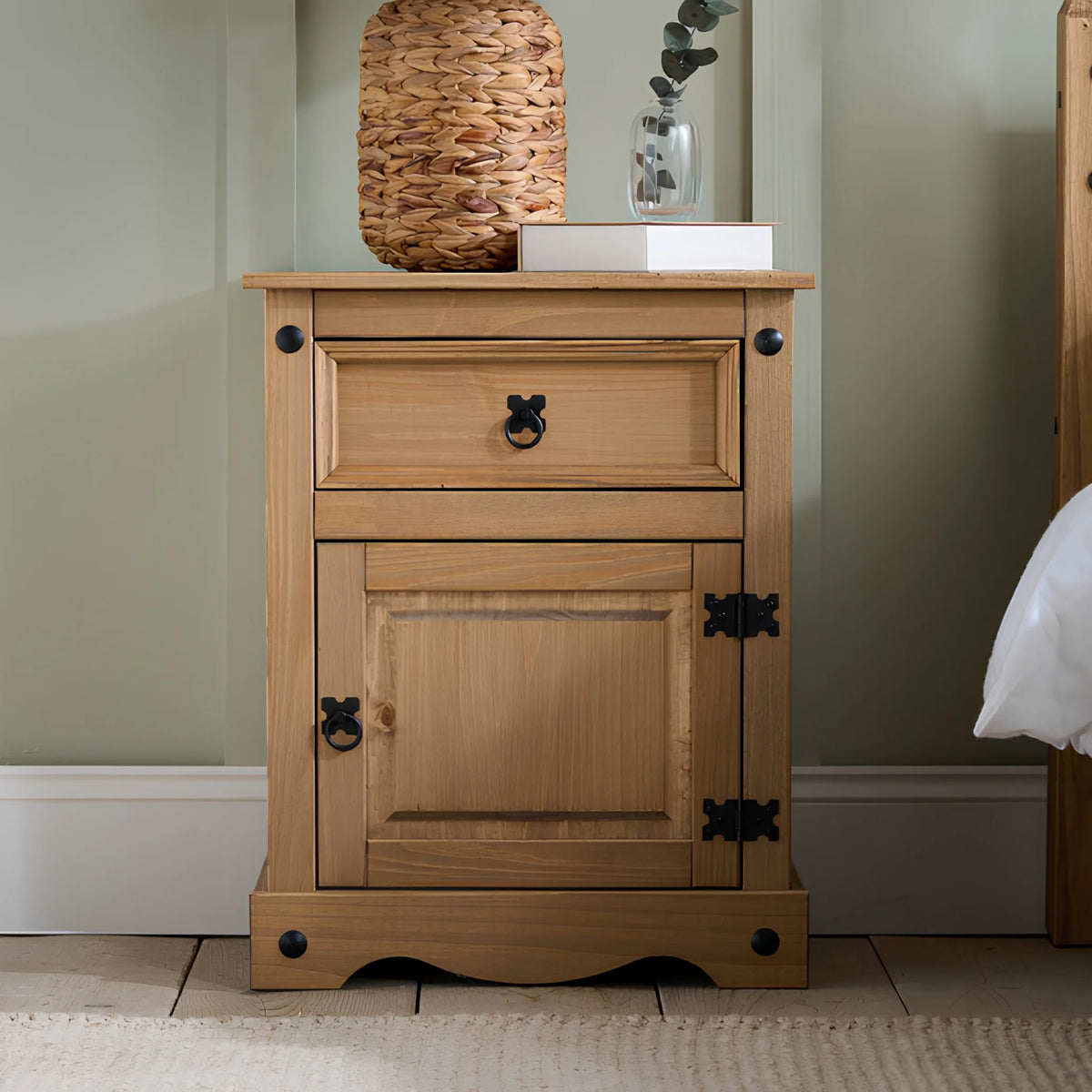 Corona Pine Drawer and Door Bedside Cabinet – front view