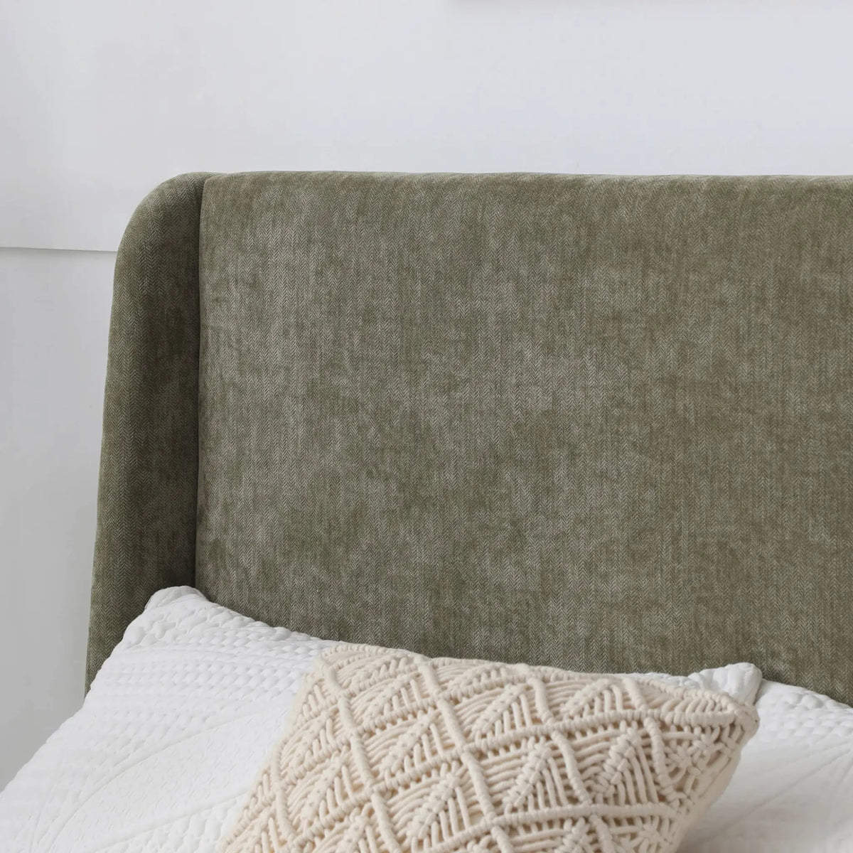Denver Olive Upholstered Ottoman Bed – headboard detail close-up