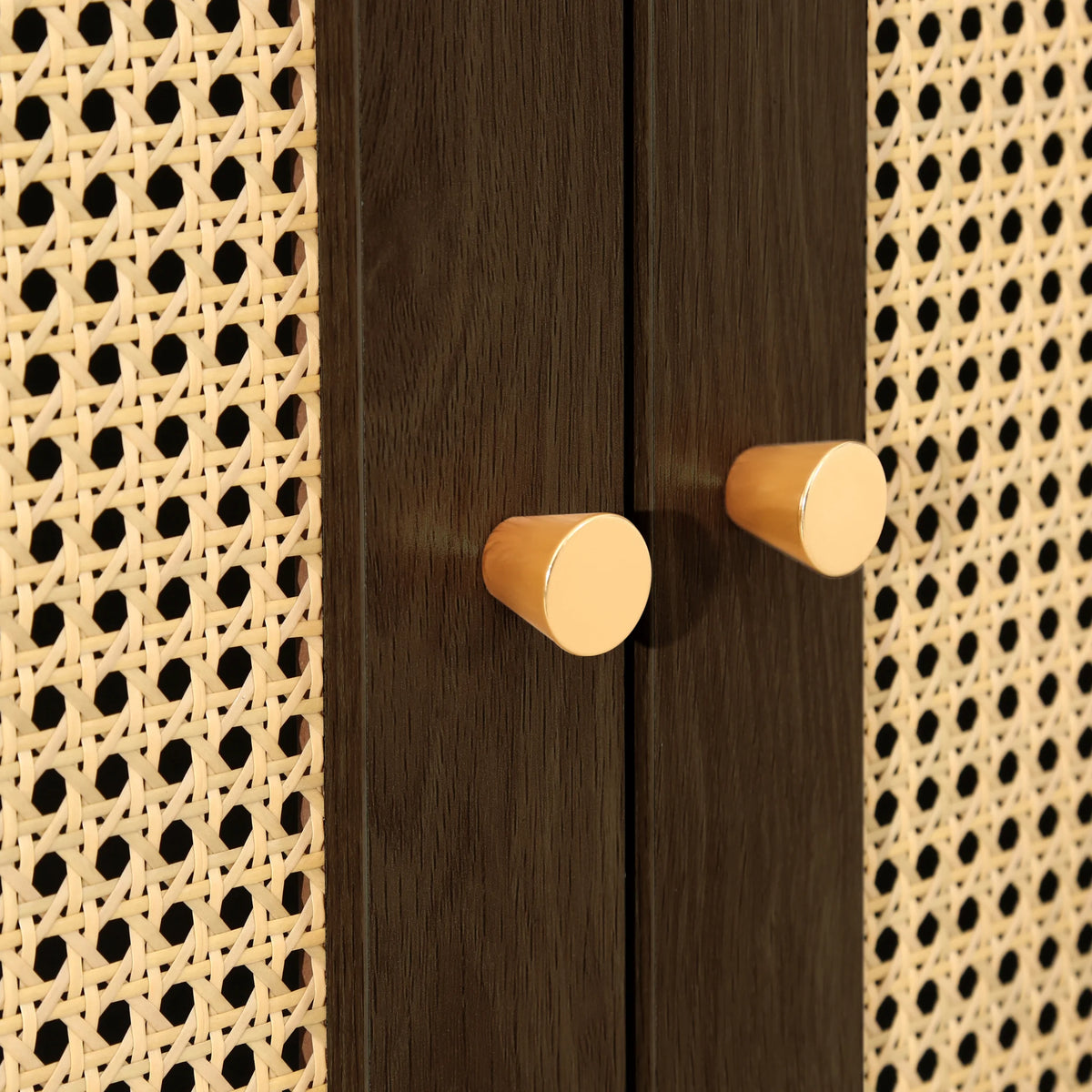 Croxley Walnut Rattan 2-Drawer Combination Wardrobe – door handle and rattan detail close-up
