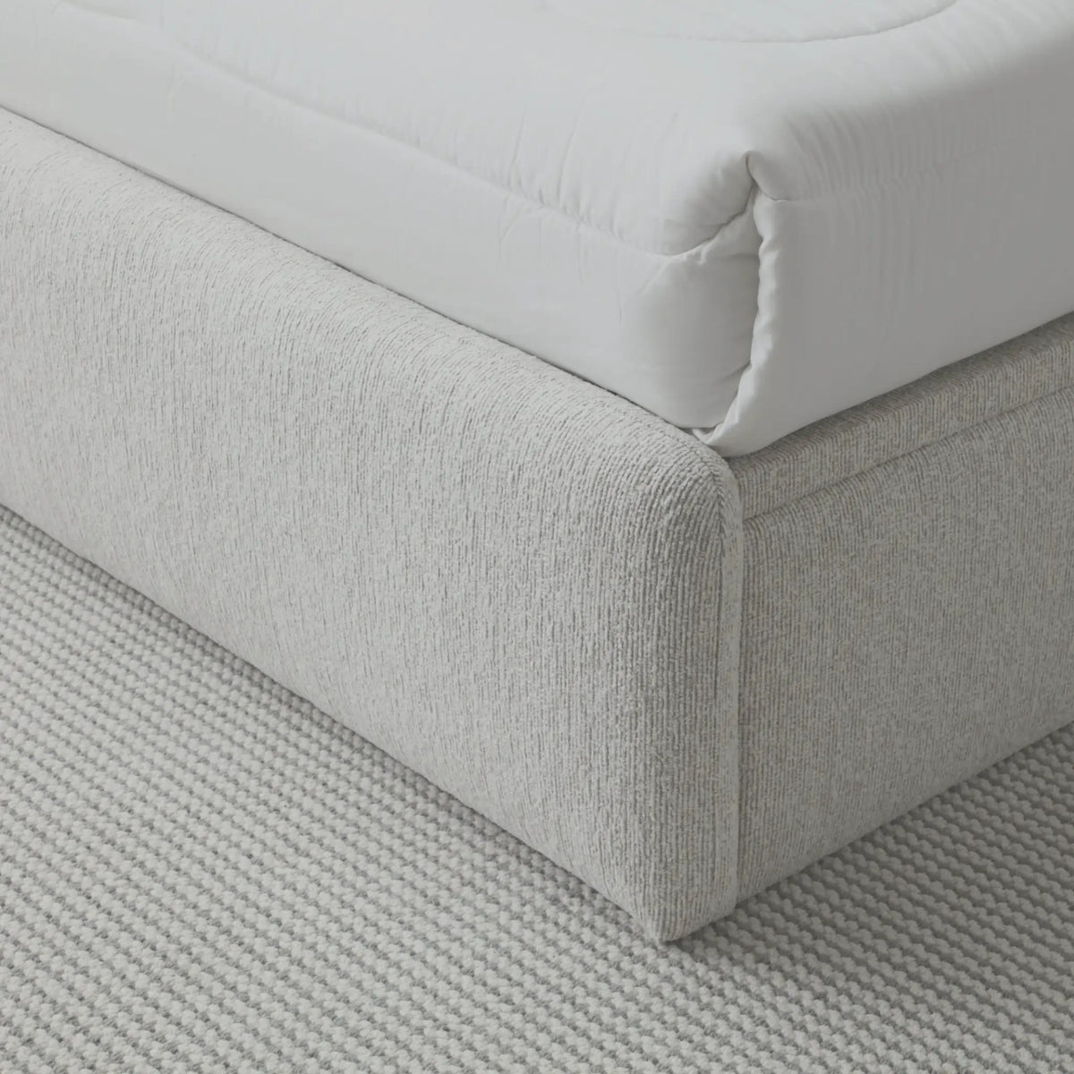 Belle Oatmeal Chenille Ottoman Bed – base corner and upholstery detail
