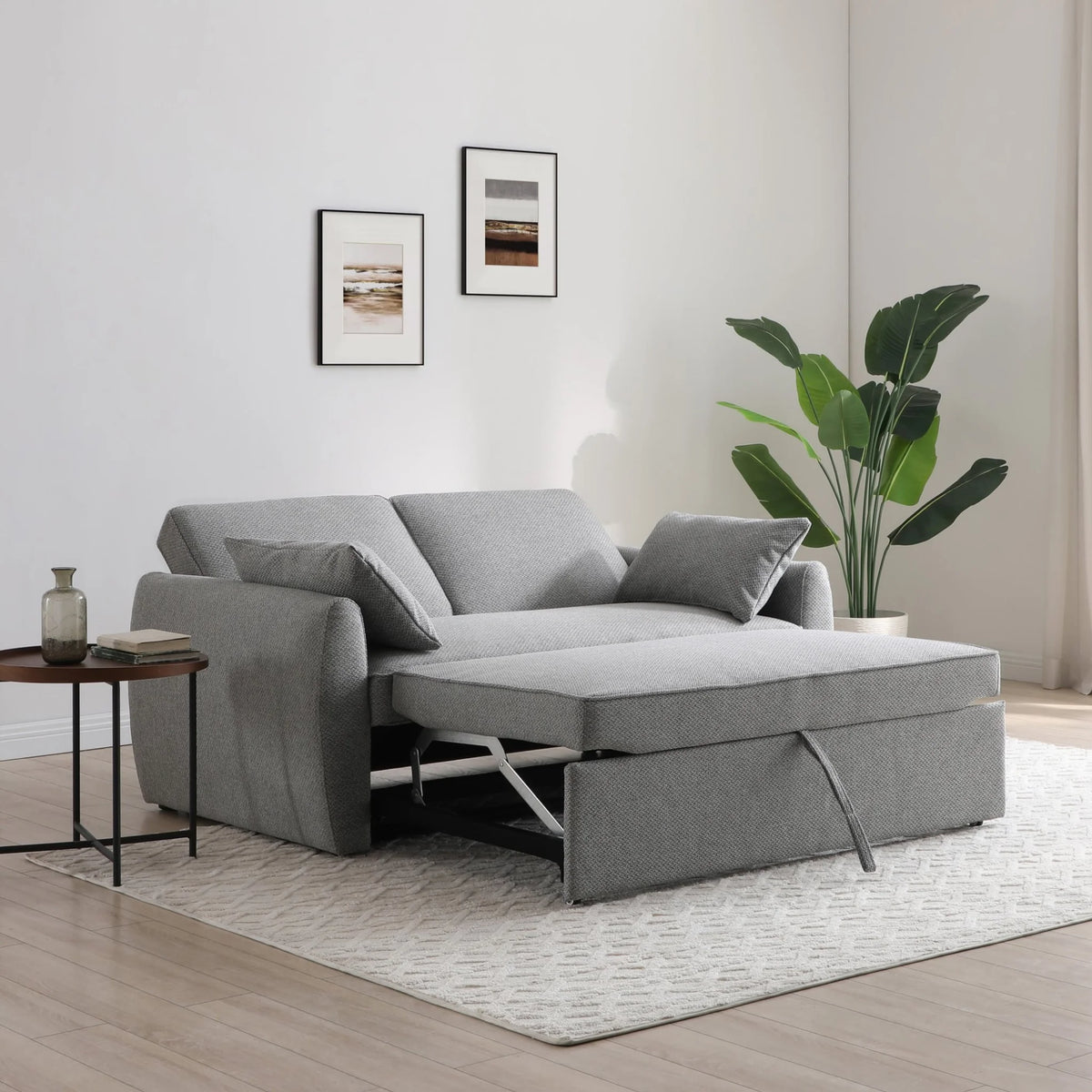 Clarke Grey Sofa Bed – fully extended sleep position