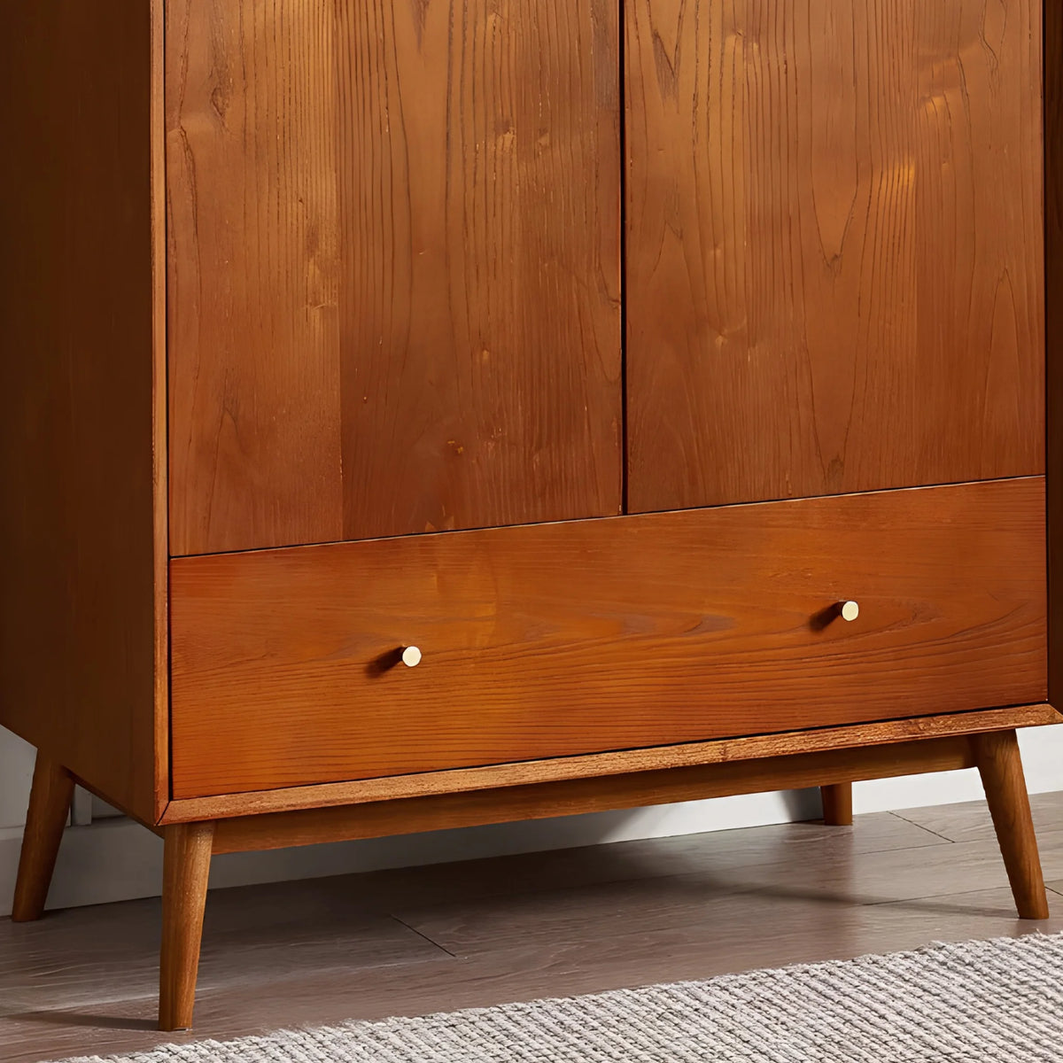 Lowry Cherry Ash 2-Drawer Combination Wardrobe – bottom section close-up