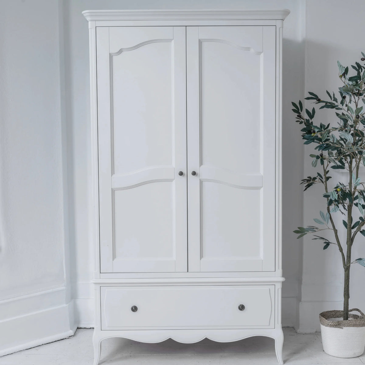 Amelie White Wooden 2-Door Combination Wardrobe – front view in room setting