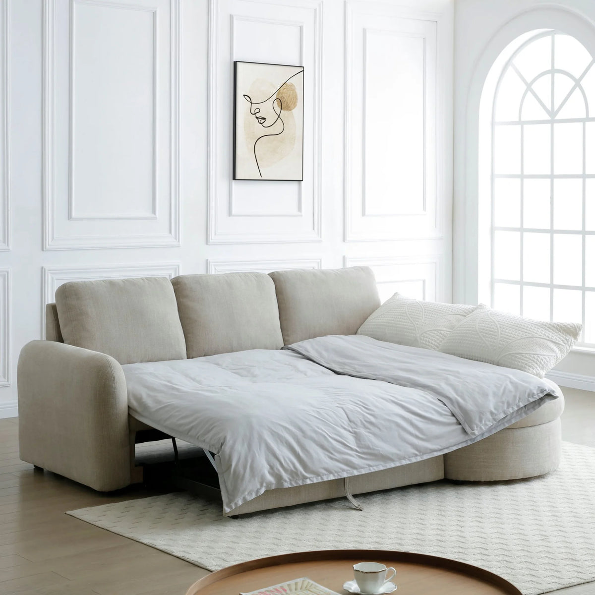 Mallory Taupe Corner Sofa Bed – extended view, stylish functional home furniture