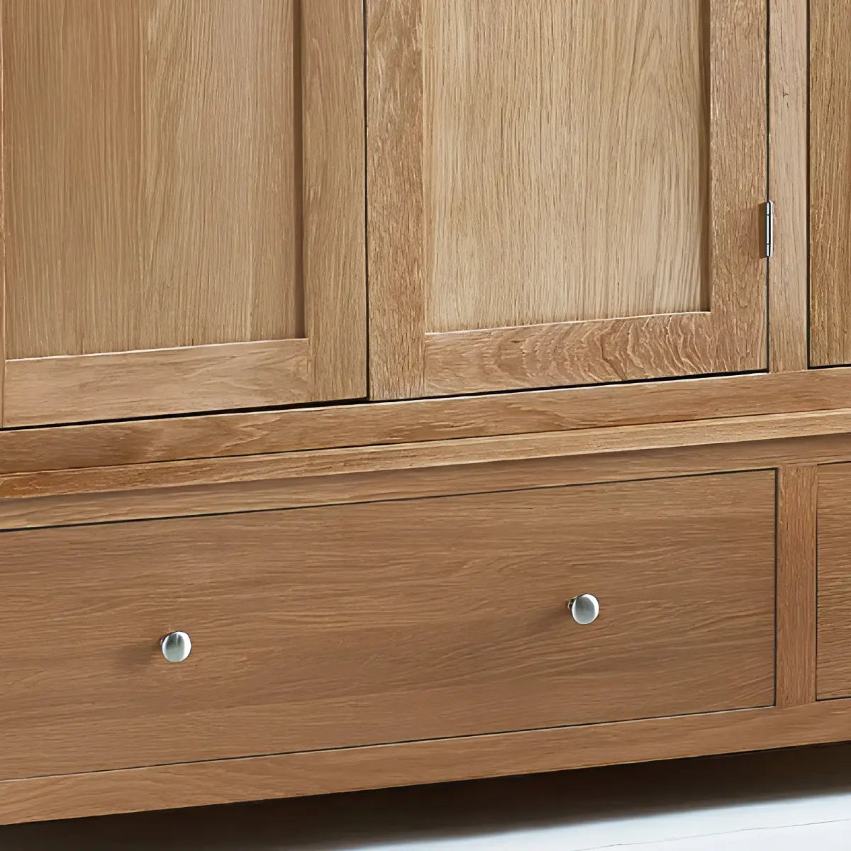 Mallory 3-Door Oak Wardrobe – drawer detail close-up