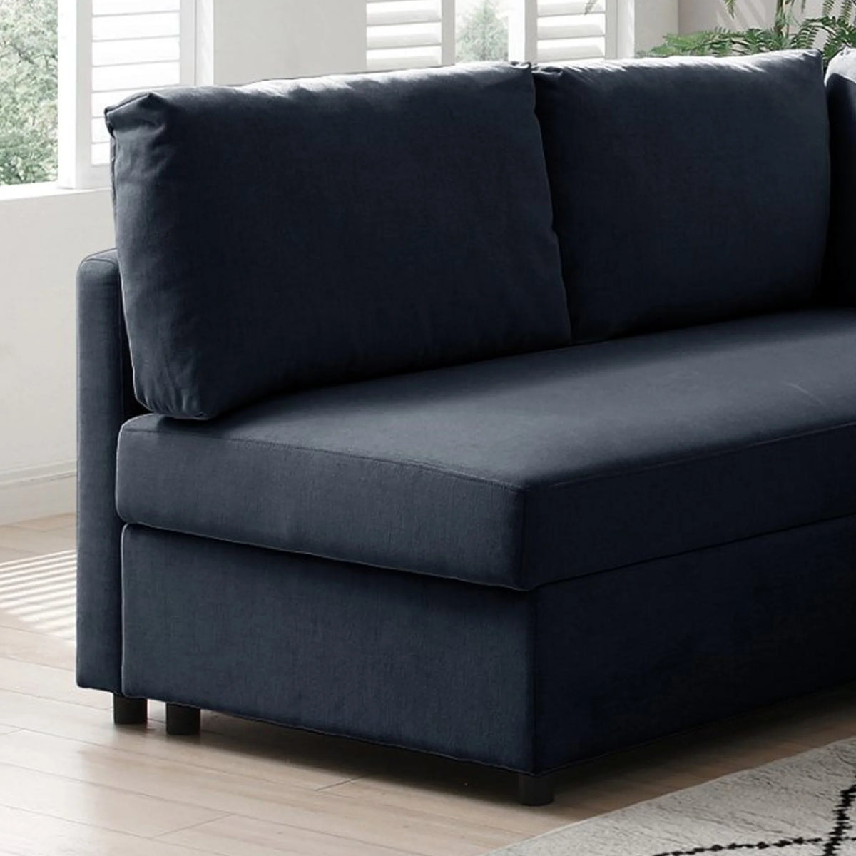 Clara Navy Corner Sofa Bed – close-up highlighting plush cushions and sturdy frame