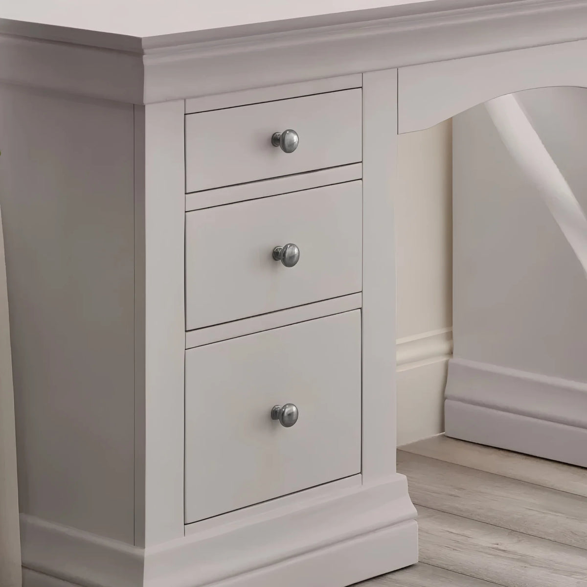 Clermont Grey Wooden 6-Drawer Dressing Table – drawer detail close-up