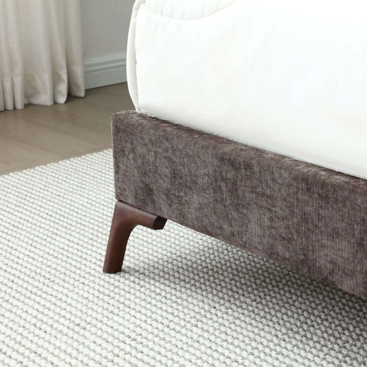 Denver Brown Chenille Bed – close-up of leg and fabric texture