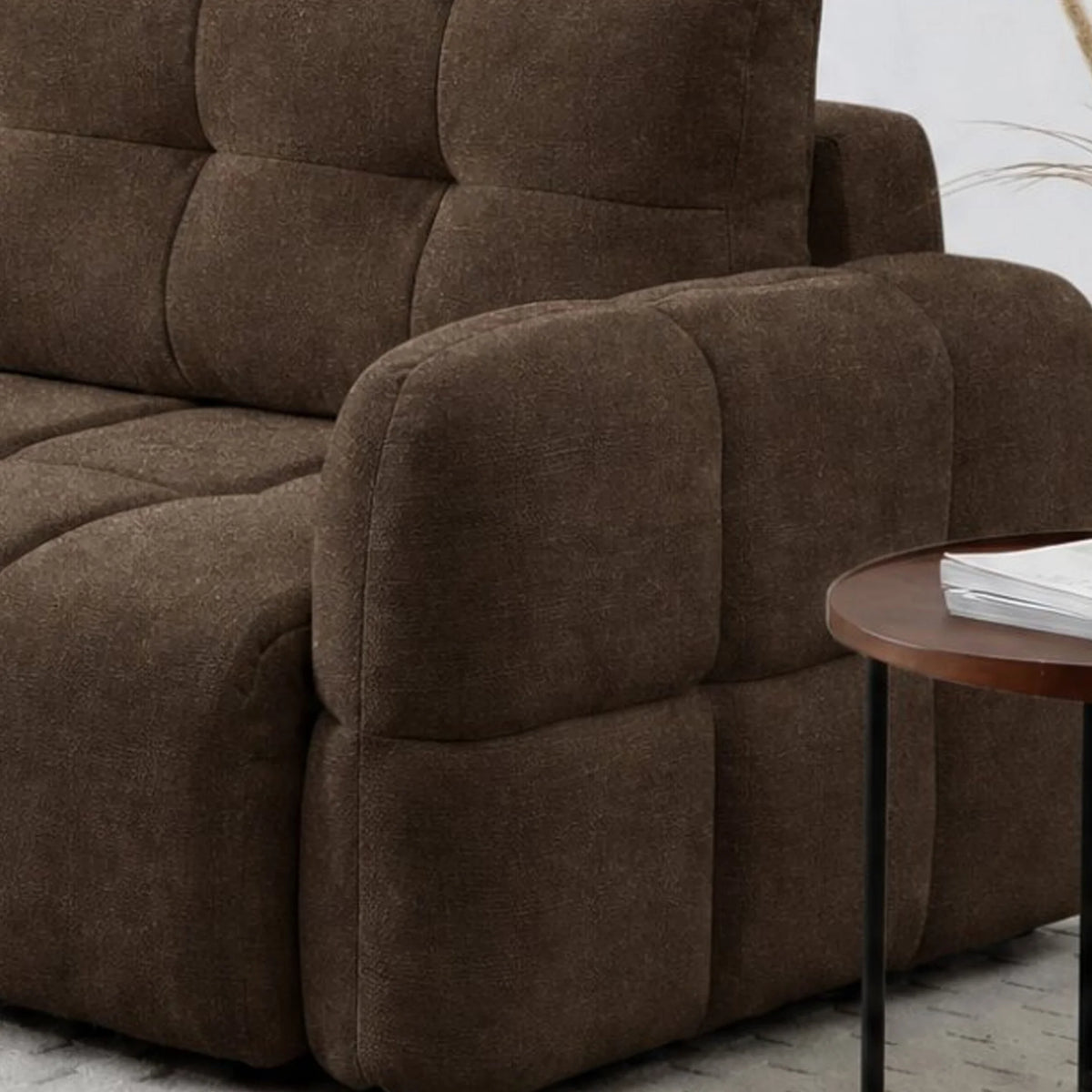 Morgan Brown Corner Sofa Bed – close-up of textured fabric and armrest detail