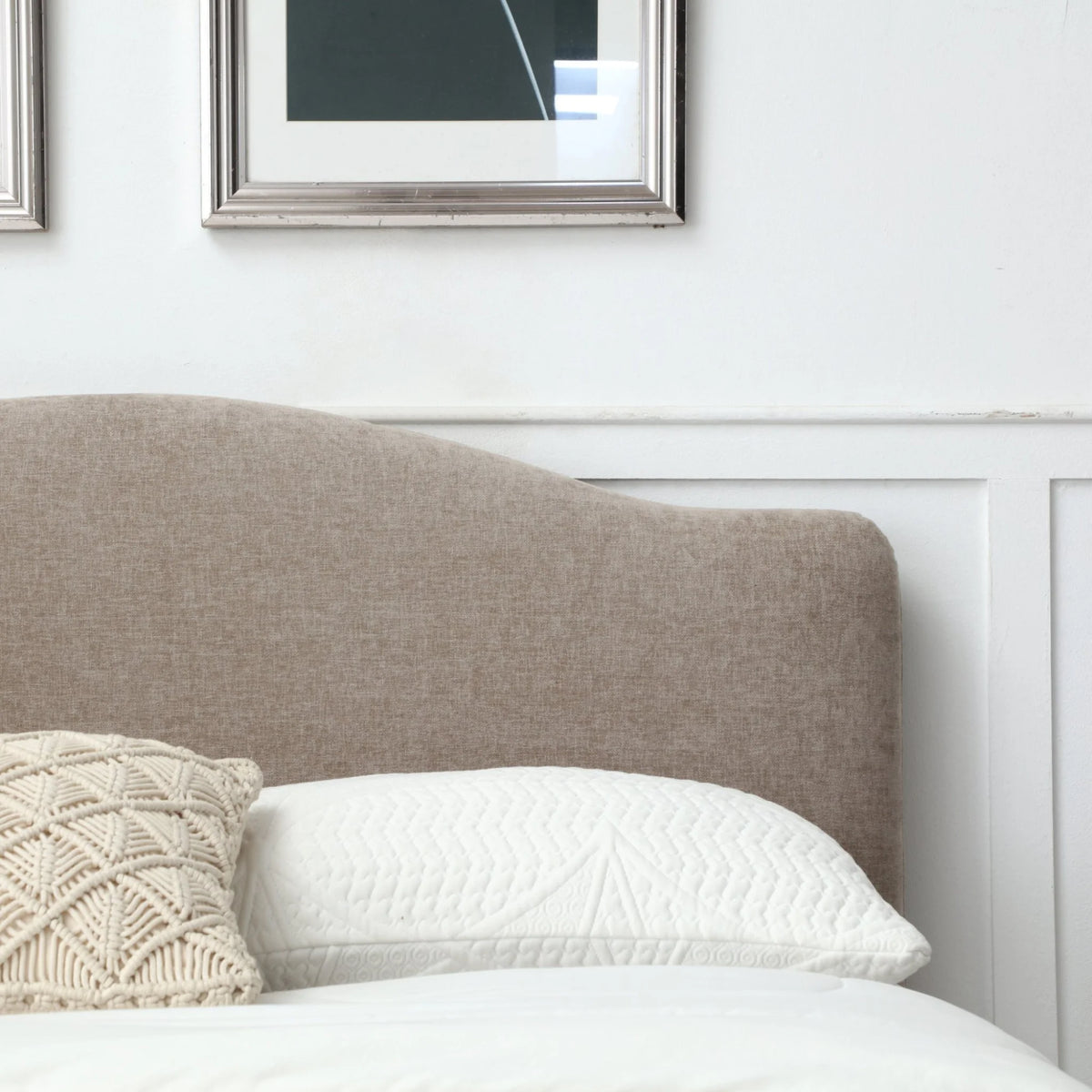 Asher Taupe Chenille Ottoman Bed – headboard detail close-up