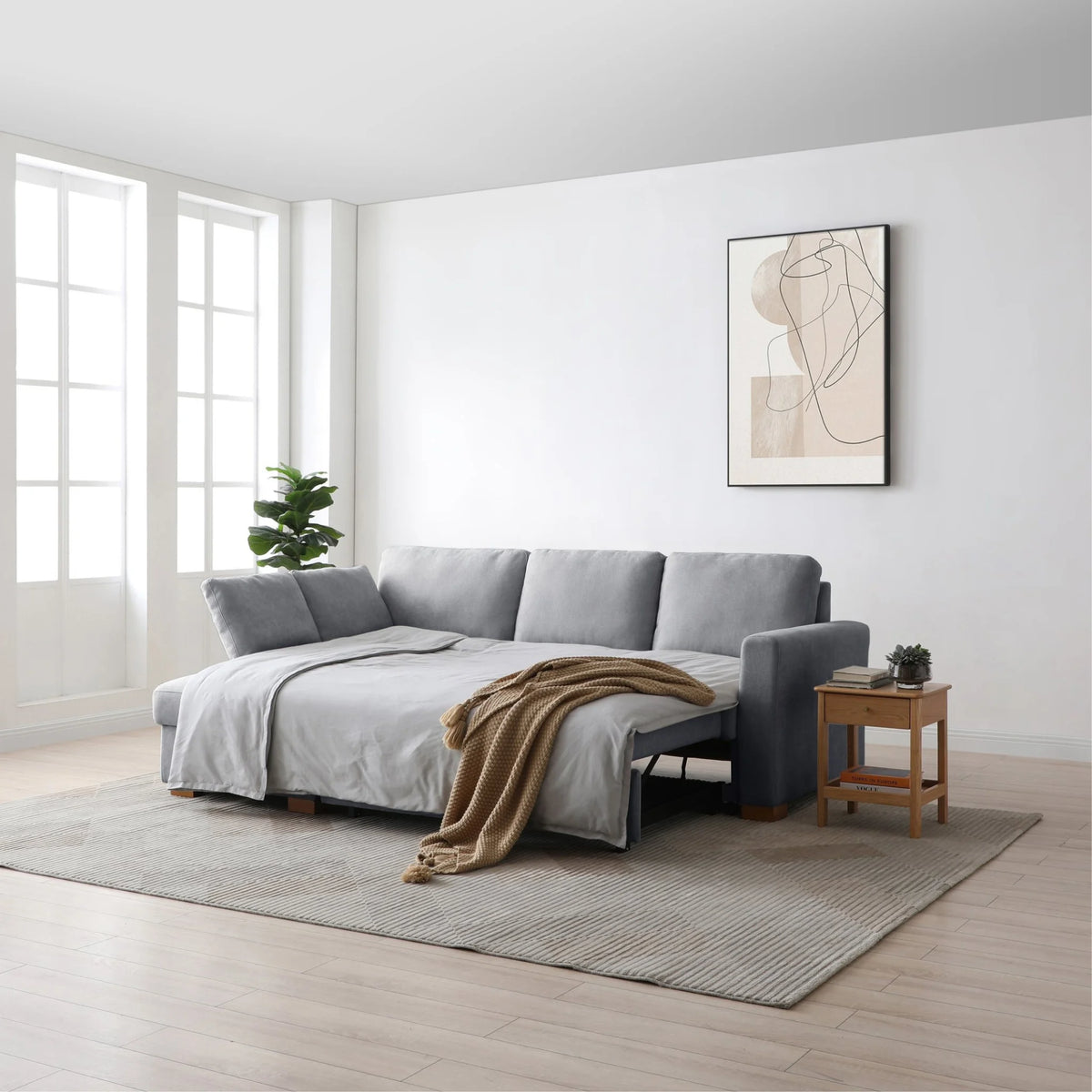 Sorrento Grey Corner Sofa Bed – extended view showcasing functional sleep configuration