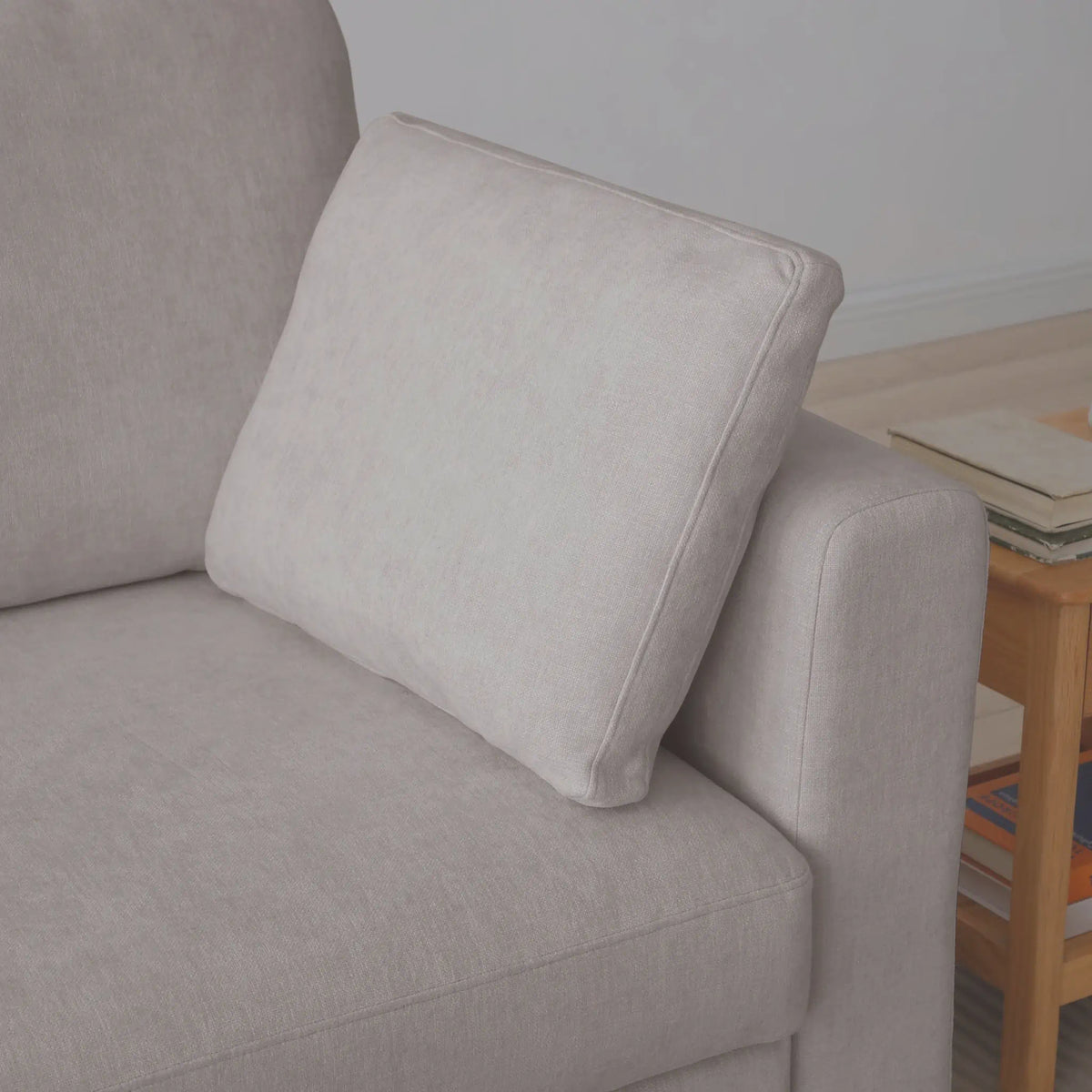 Sorrento Taupe Corner Sofa Bed – armrest and cushion detail