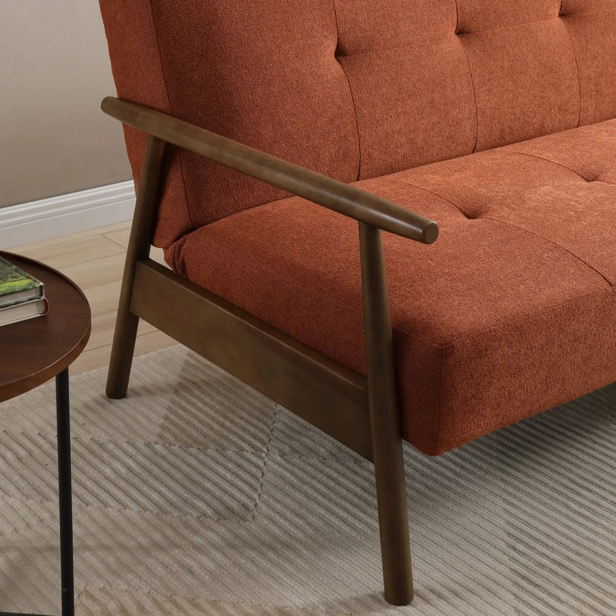 Berkeley Orange Upholstered Wooden Sofa Bed – close-up of orange upholstered fabric