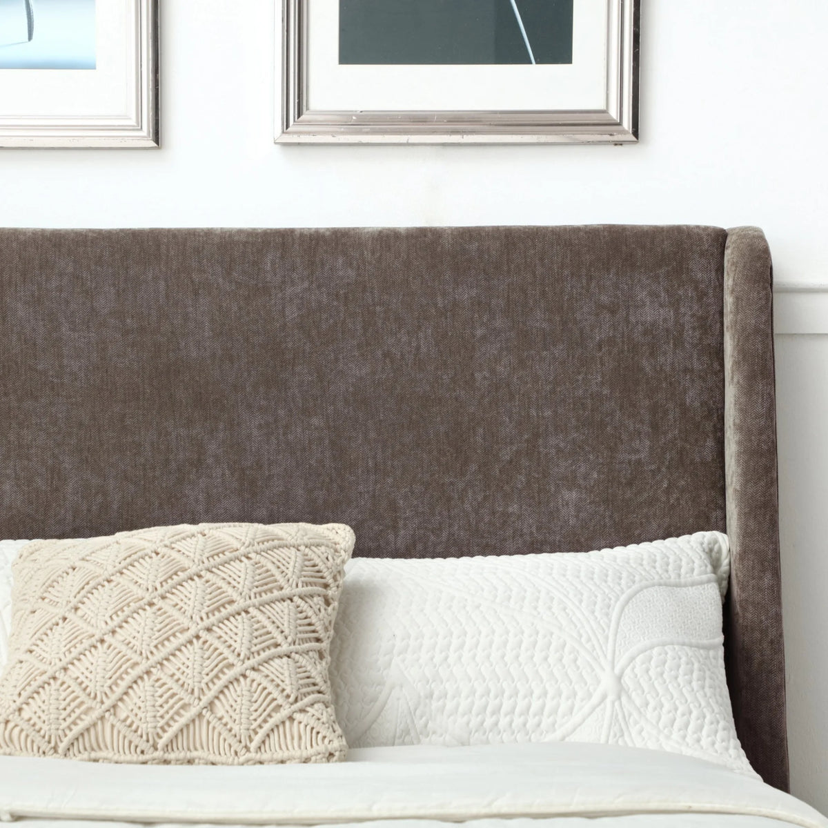 Denver Brown Chenille Bed– headboard detail close-up view