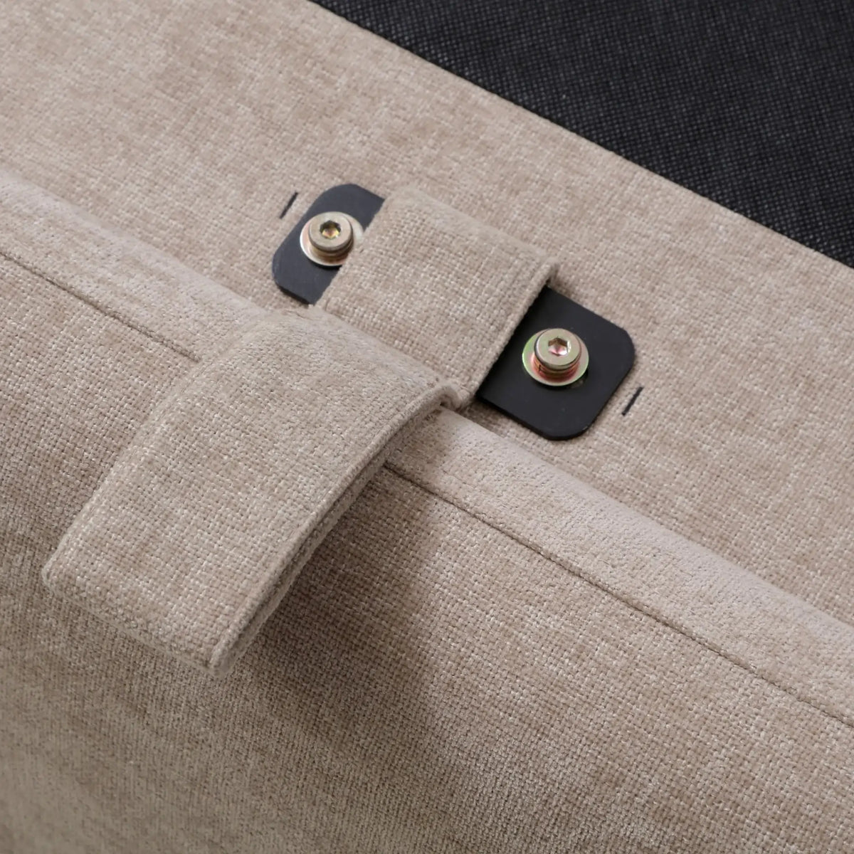 Asher Taupe Chenille Ottoman Bed – assembly mechanism close-up