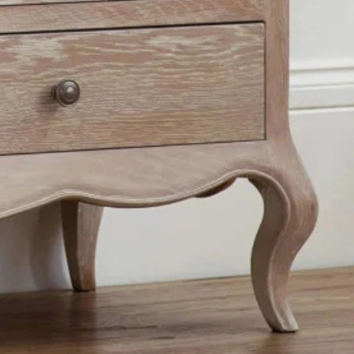 Camille Limed Oak 6-Drawer Chest – leg detail close-up