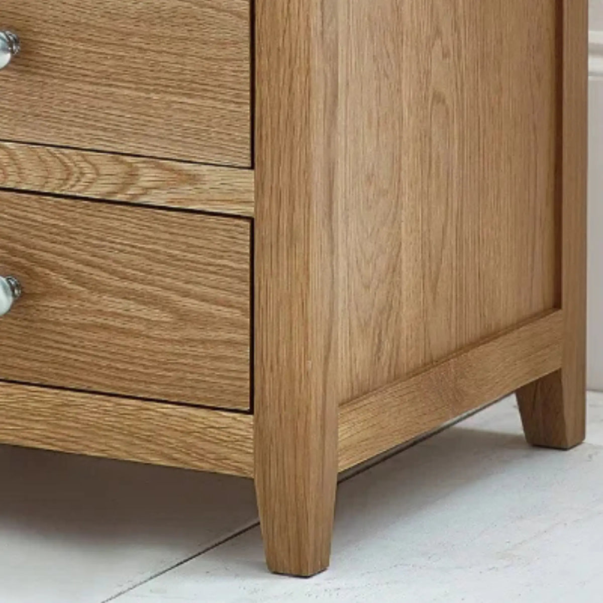 Mallory Oak 3-Drawer Bedside Chest – lower side view