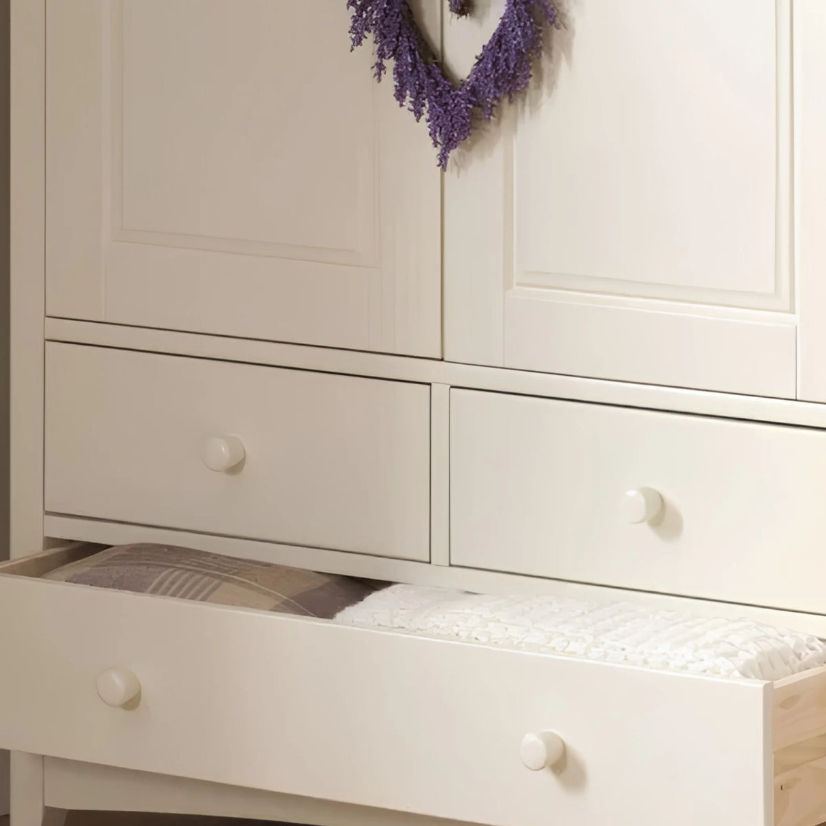 Cameo White Combination Wardrobe - lower drawer detail close-up