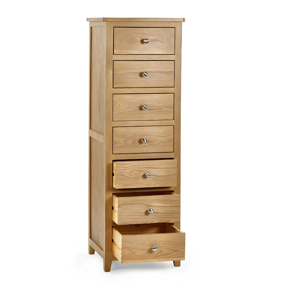Mallory Oak 7-Drawer Chest – full front view with multiple drawers