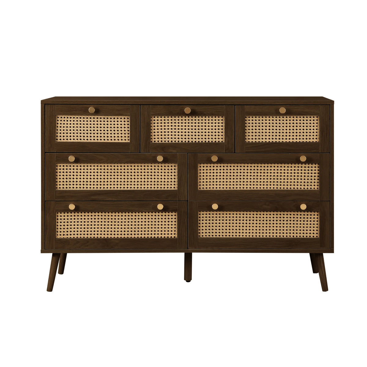 Croxley Walnut Rattan 7-Drawer Chest – front view