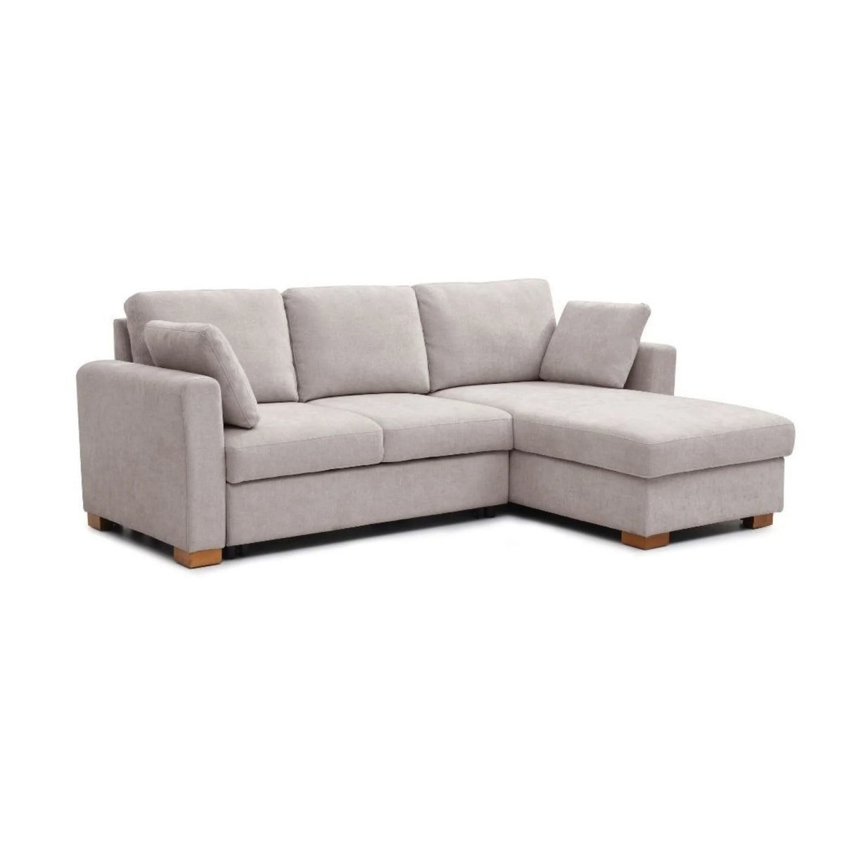Sorrento Taupe Corner Sofa Bed – studio front view on white background