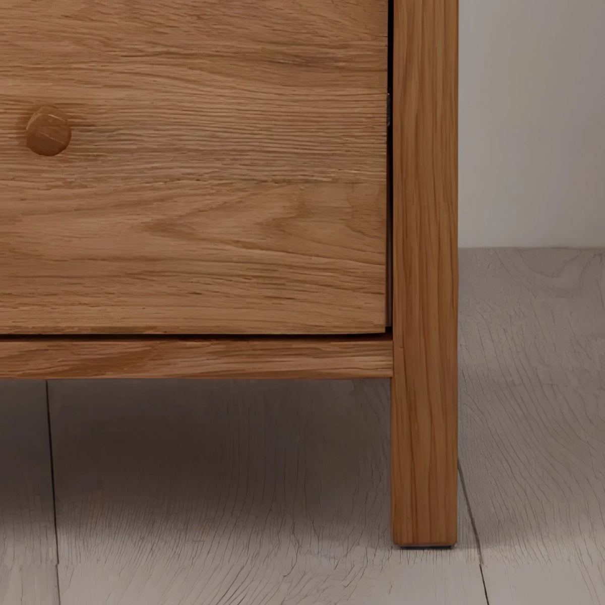 Coxmoor Oak 2-Drawer Bedside Chest – bottom drawer detail close-up