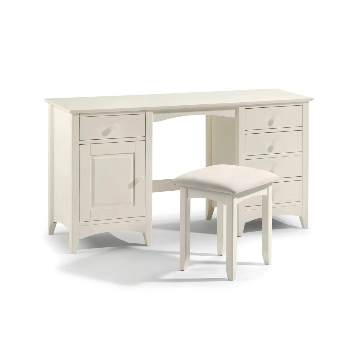 Cameo White 5-Drawer Dressing Table – studio front view on white background