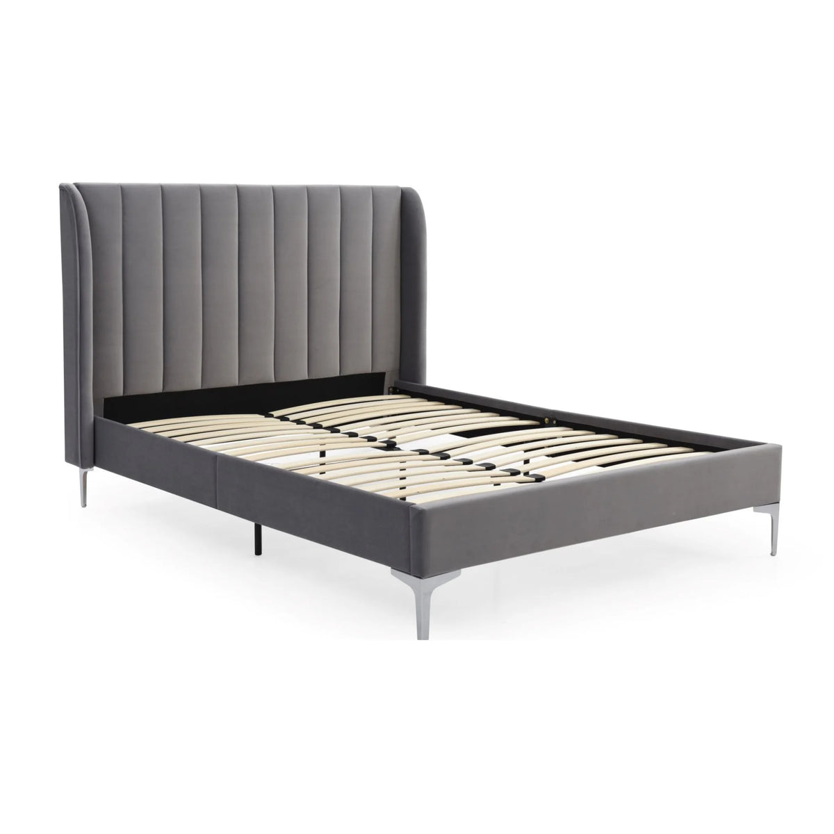 Avery Navy Velvet Bed – full frame with slats view