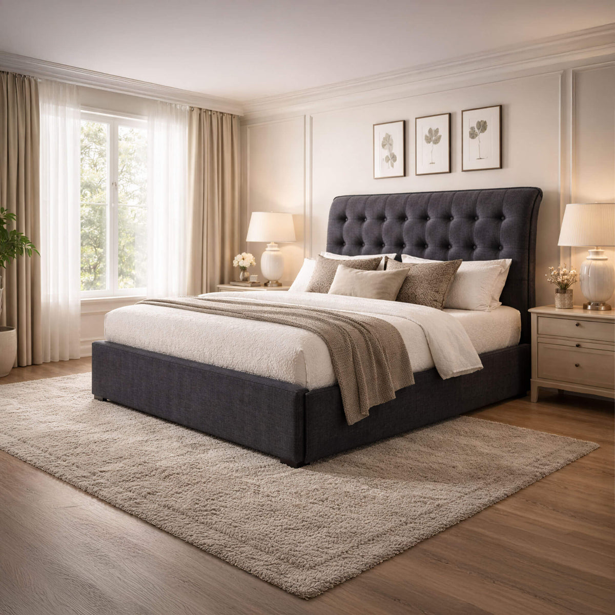 Apia Dark Grey Fabric Bed Frame
