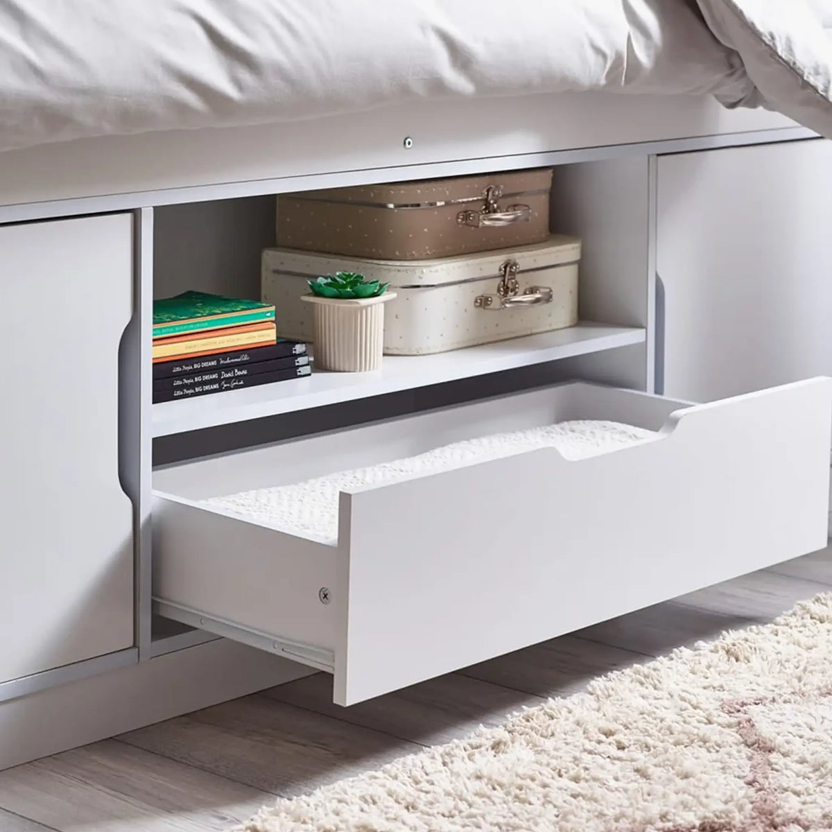 Atom White Wooden Low Sleeper Bed