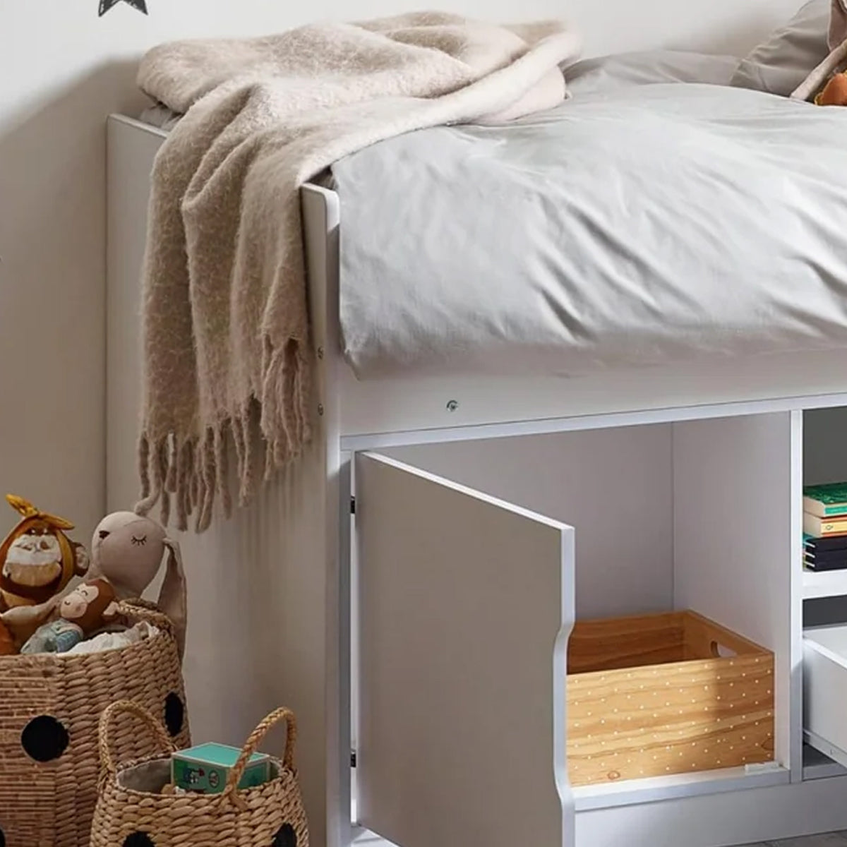 Atom White Wooden Low Sleeper Bed