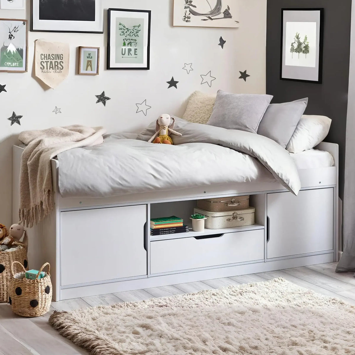 Atom White Wooden Low Sleeper Bed