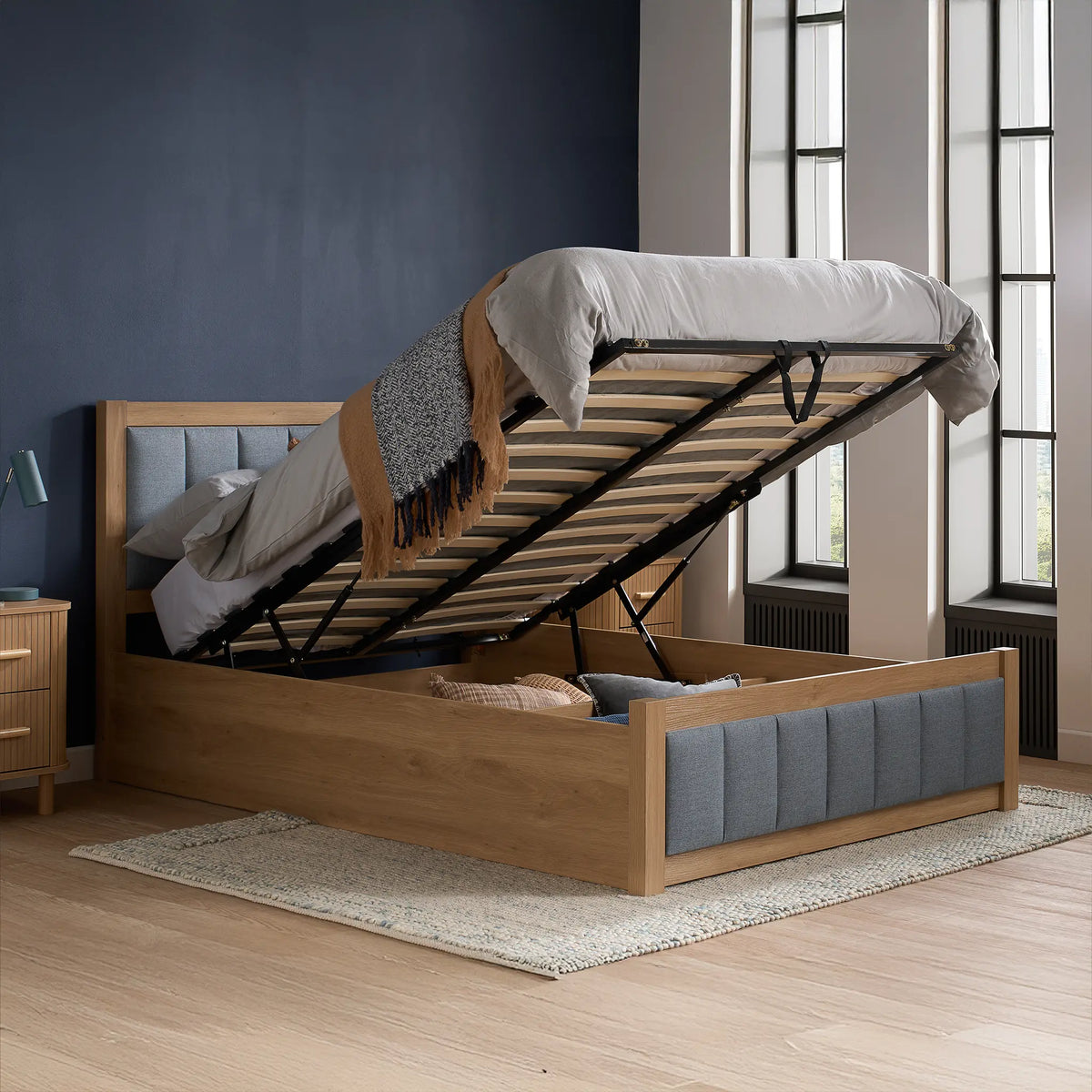 Belmont Grey Upholstered Wooden Ottoman Bed