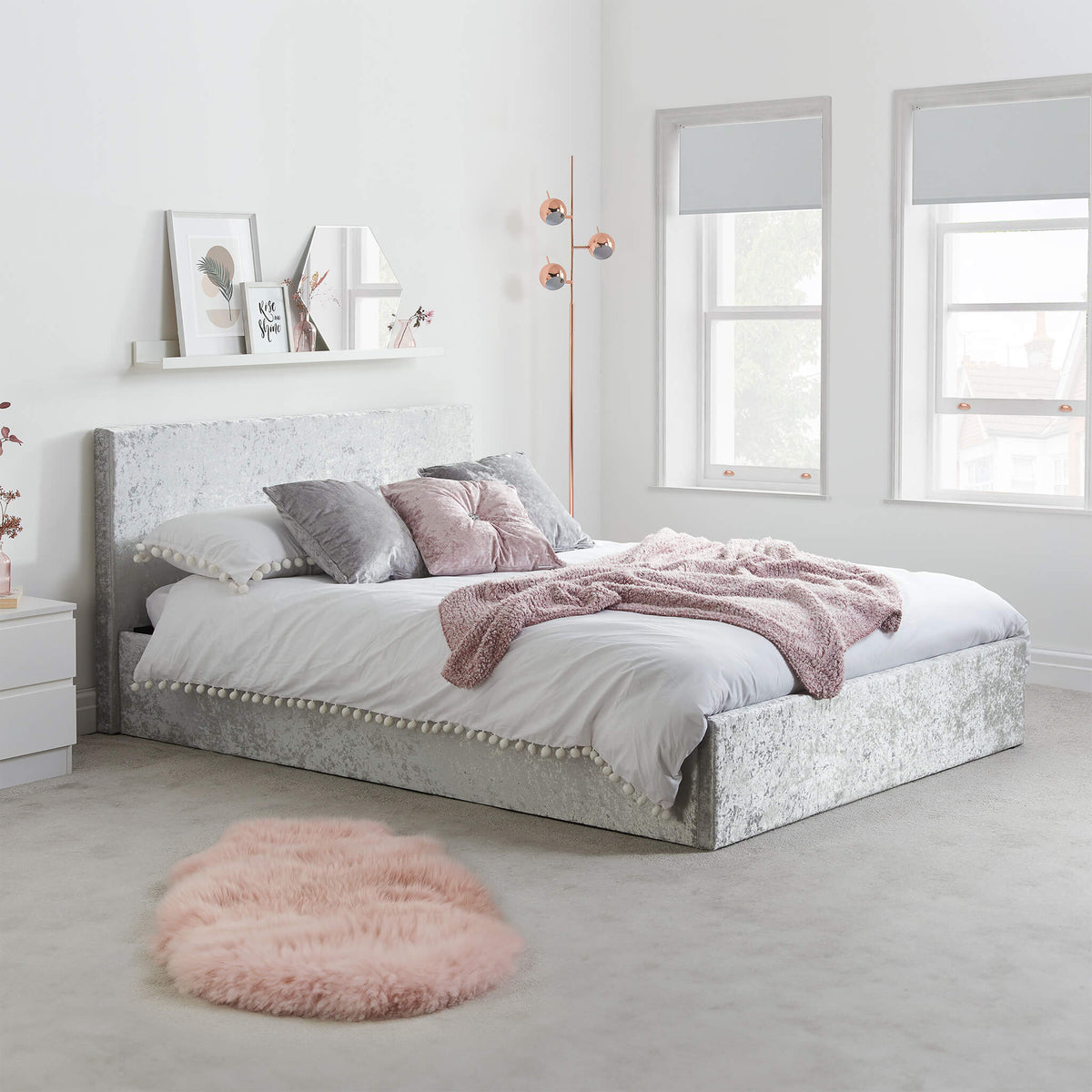 Berlin Steel Crushed Velvet Fabric Ottoman Bed Frame
