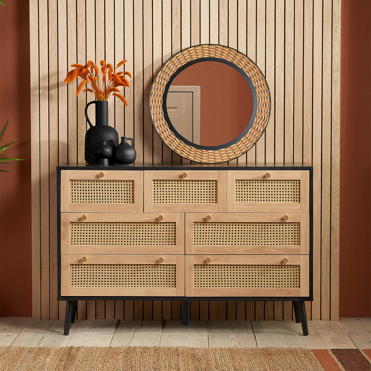 Croxley Black Rattan 7 Drawer Chest