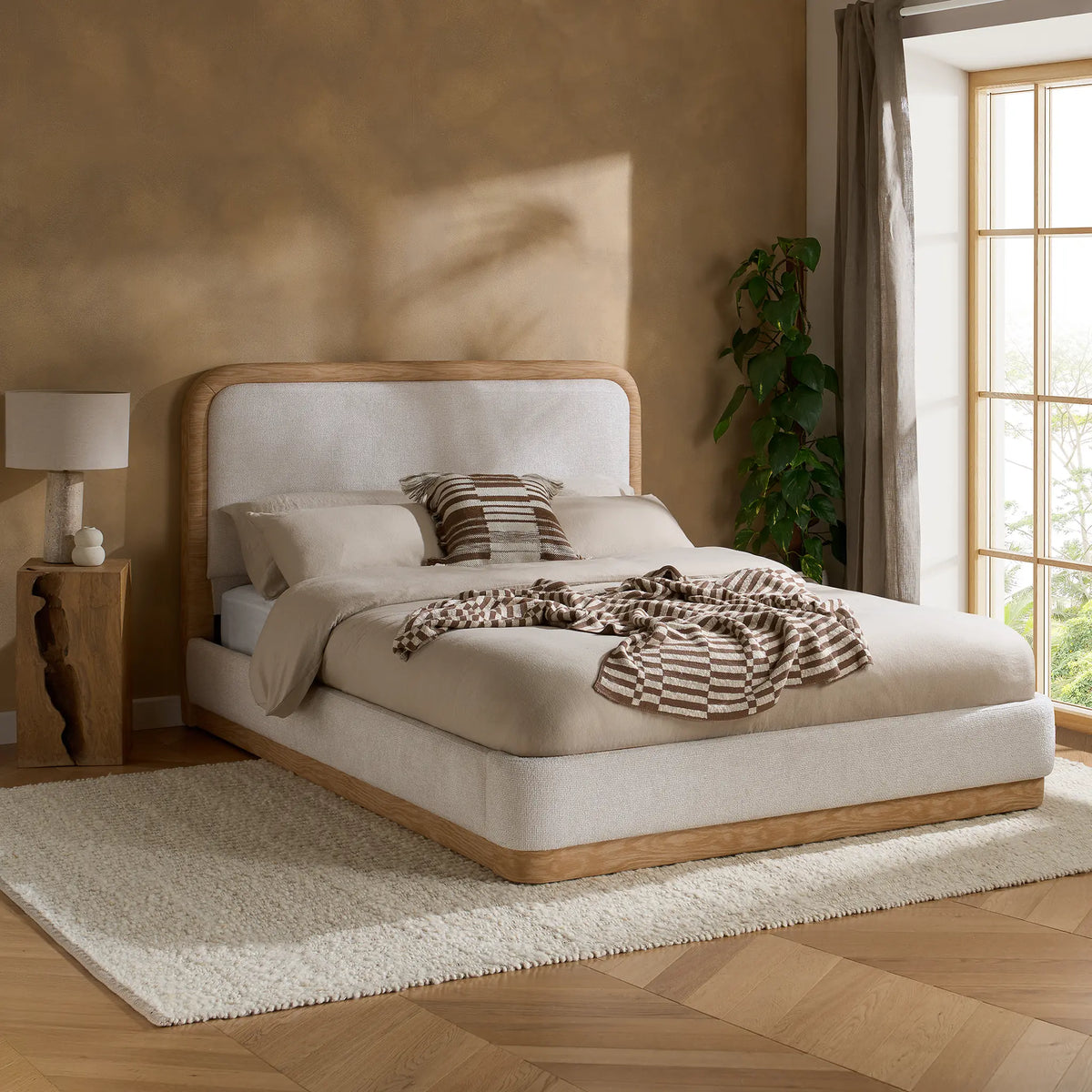 Girona White Upholstered Bed