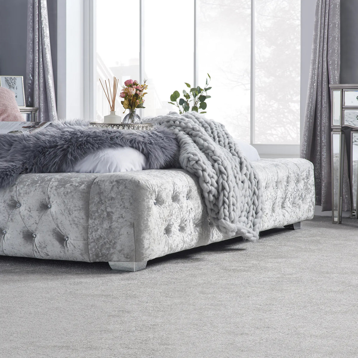Grande Grey Upholstered Bed