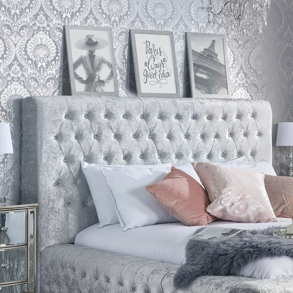 Grande Grey Upholstered Bed