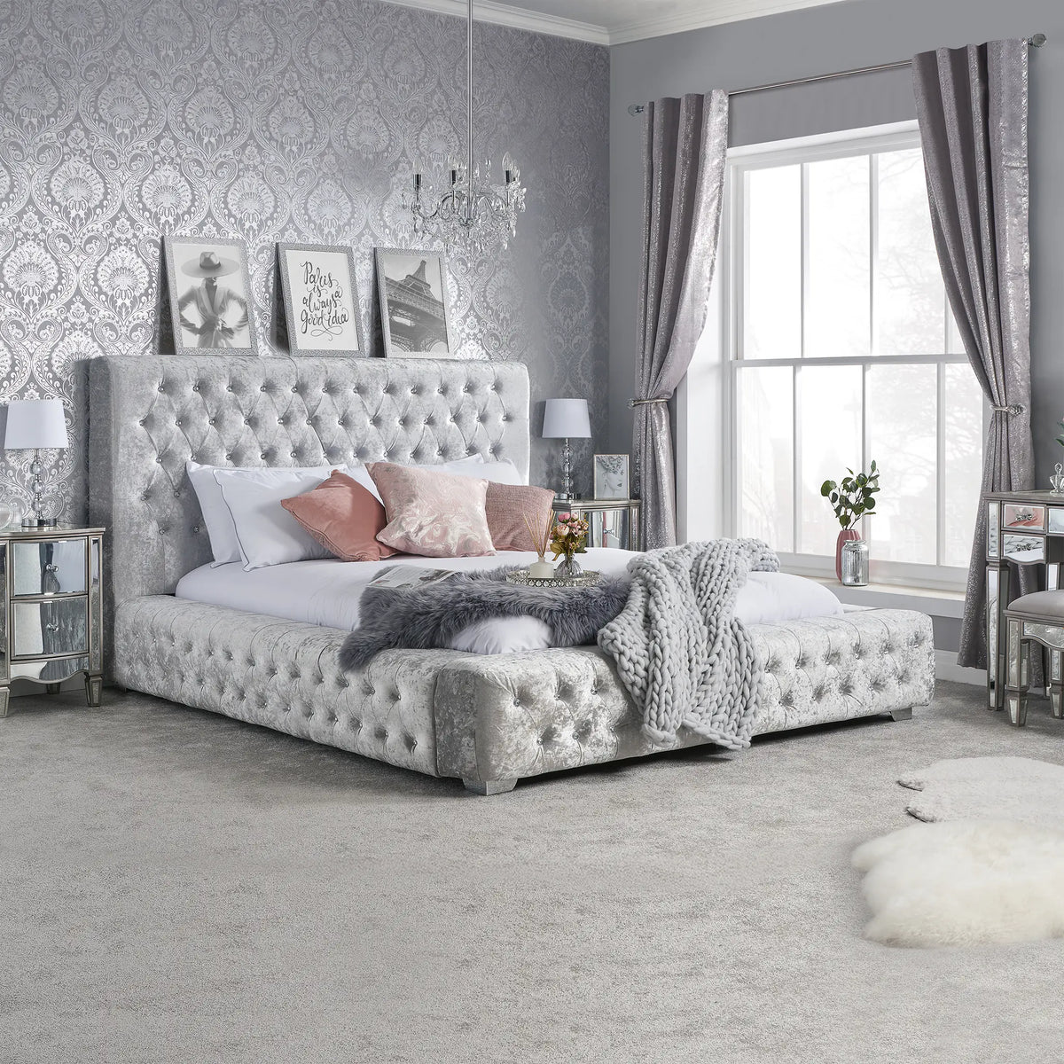 Grande Grey Upholstered Bed
