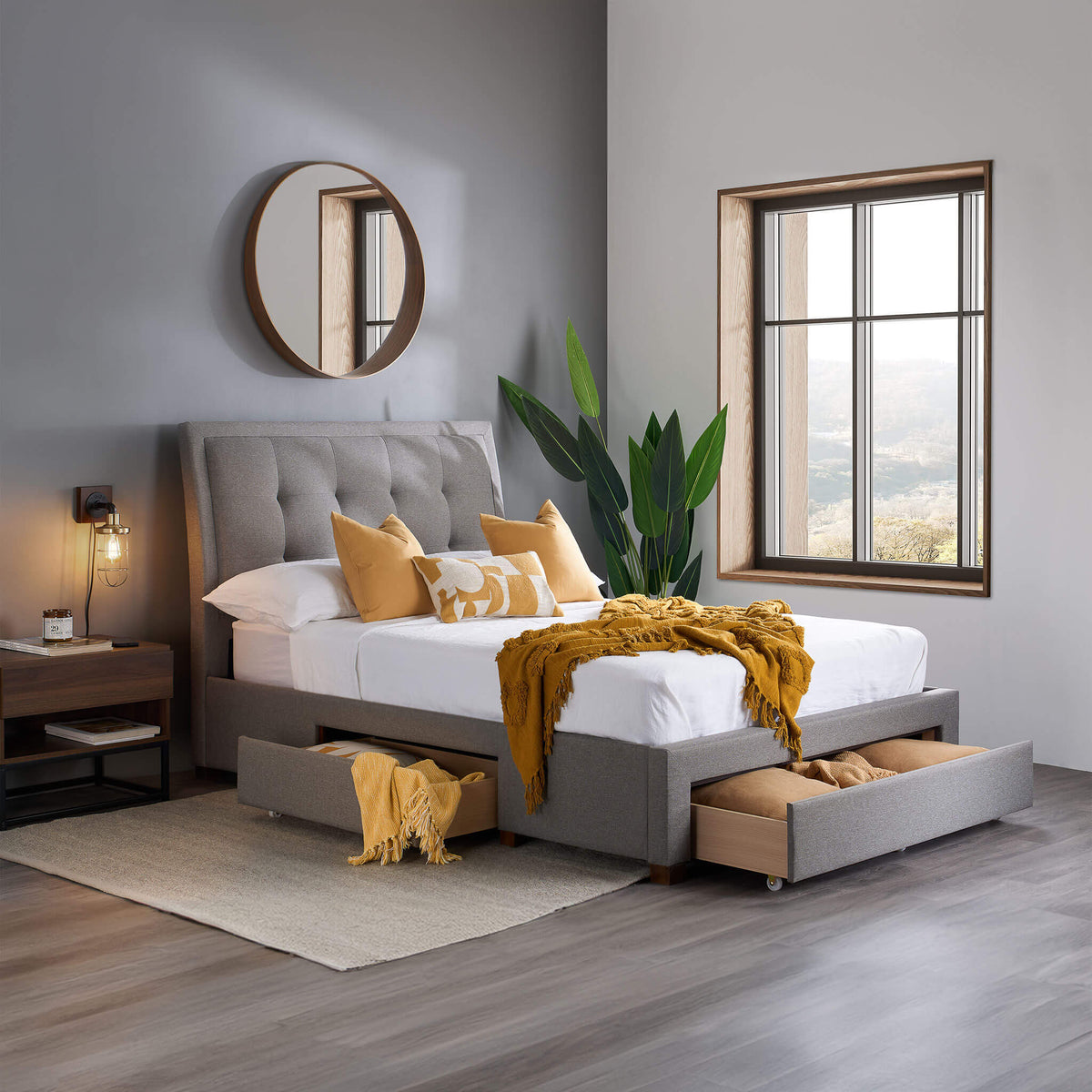 Shelby Grey Fabric Bed