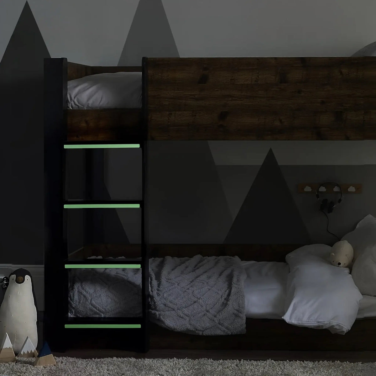 Solomon Brown and Black Wooden Bunk Bed