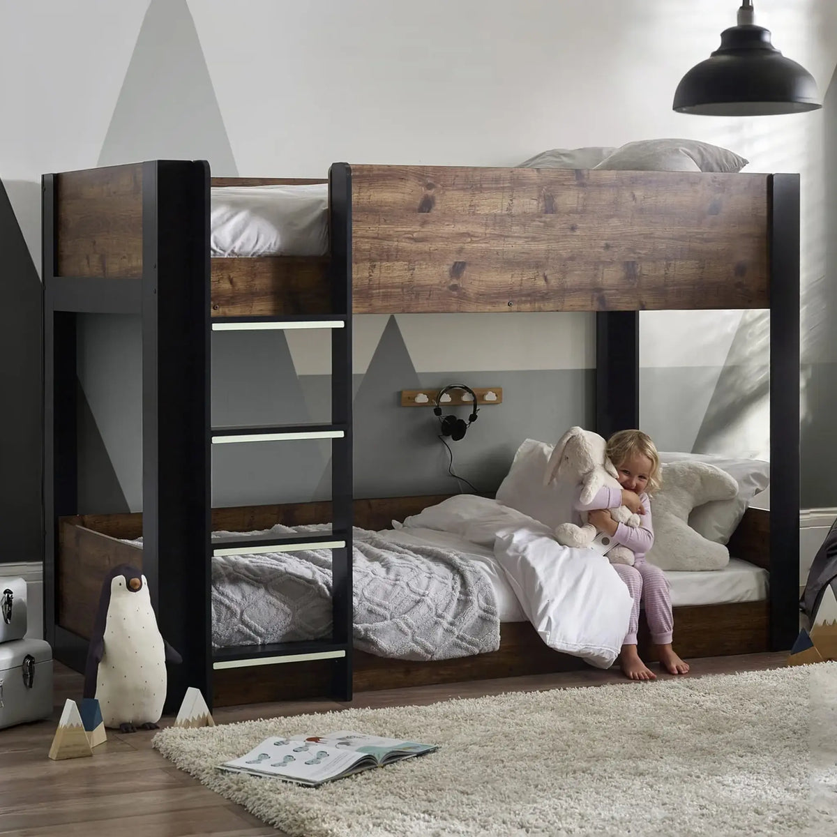 Solomon Brown and Black Wooden Bunk Bed
