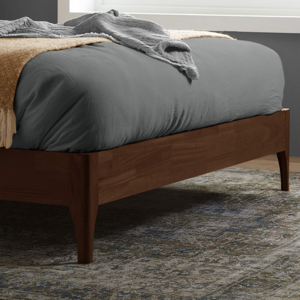 Halfden Boucle and Wooden Bed Grey